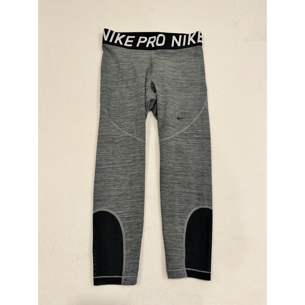 Nike Pro Dri-FIT Women Heathered Grey Mesh Panel Crop Leggings AO9972-014 Large